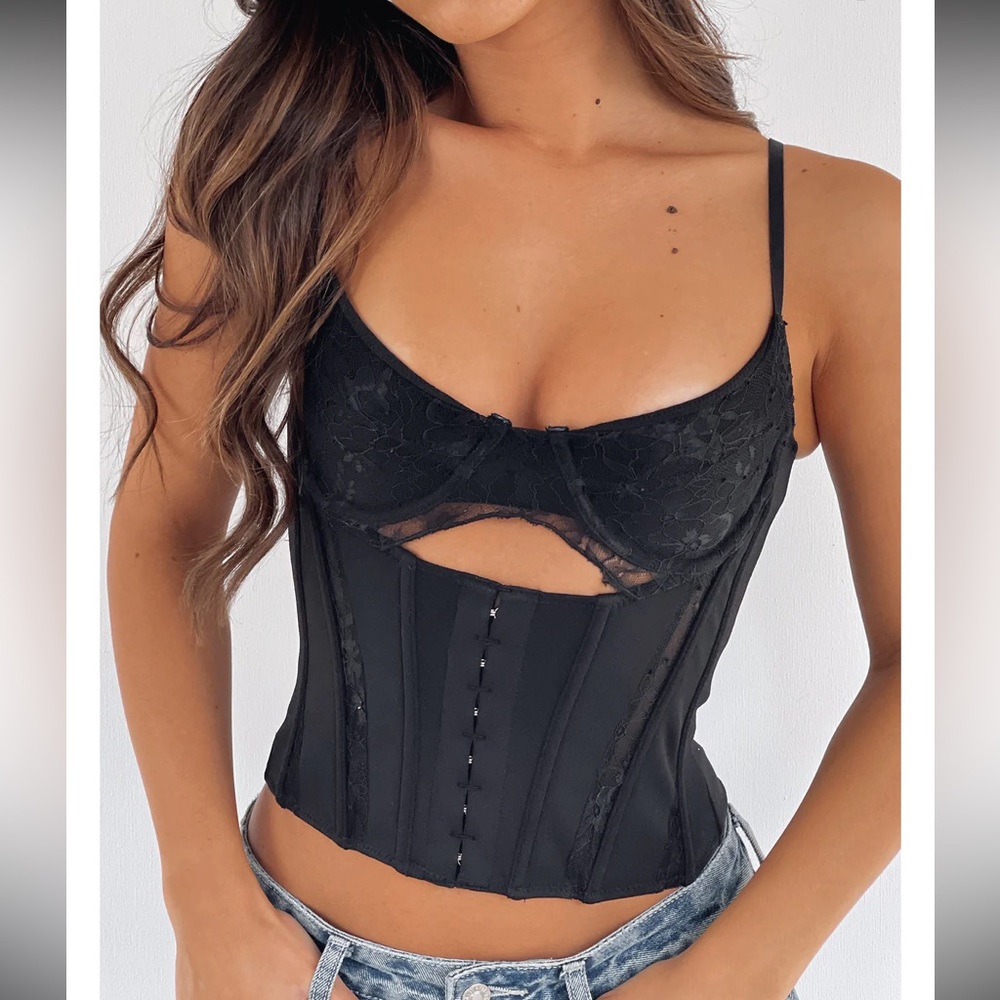 White Fox Boutique Black Lace Corset Top